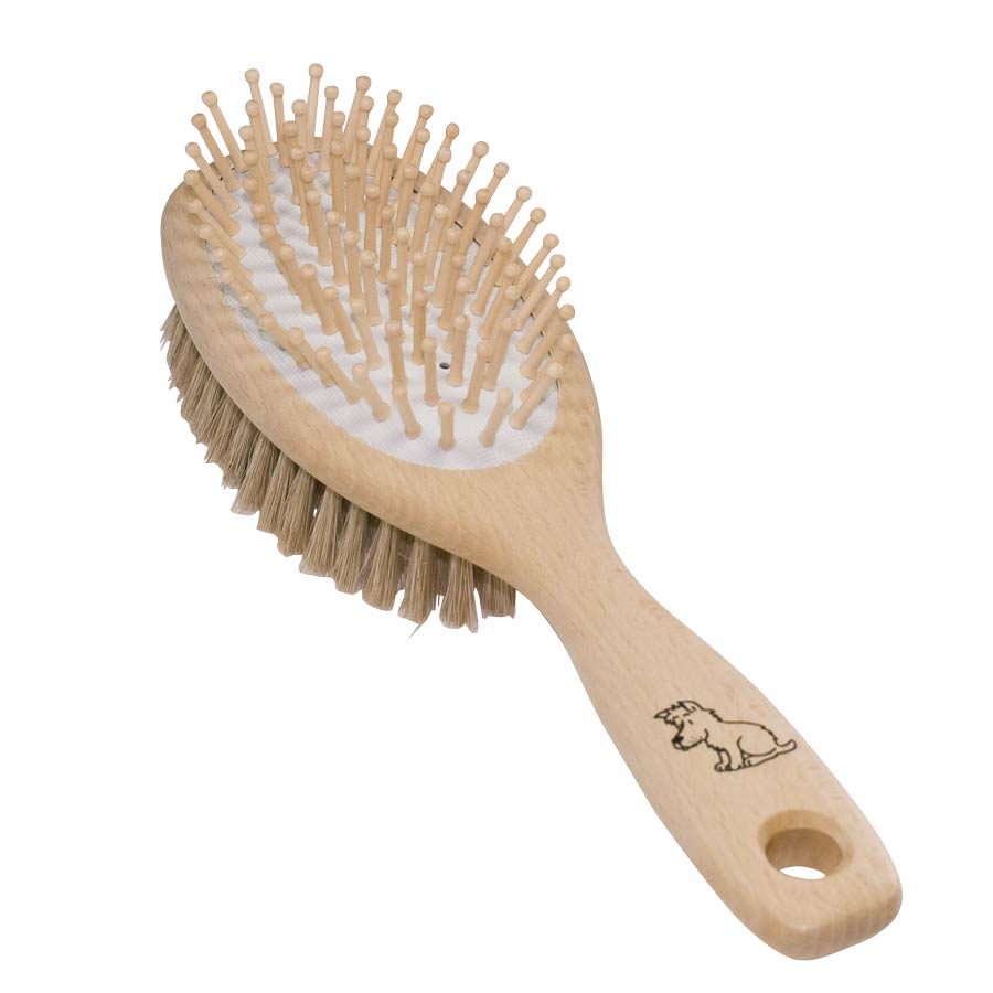 Brosse de Toilettage double face pour CHIEN Hêtre ciré, soies claires et picots