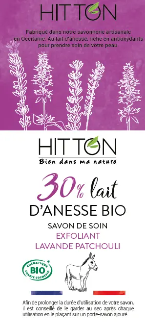 Savon 30% Lait d'ânesse EXFOLIANT Lavande Patchouli