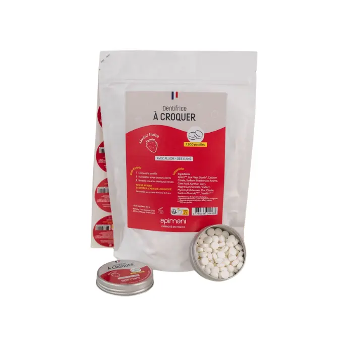 API RECHARGE DENTIFRICE à CROQUER pour ENFANTS - Goût Fraise 120 pastilles