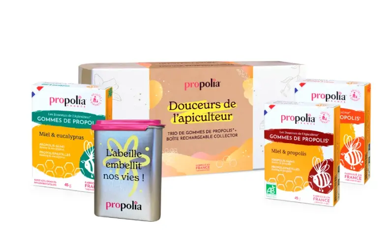 COFFRET DOUCEURS DE L'APICULTEUR: 3 boîtes gommes + Boîte en métal rechargeable