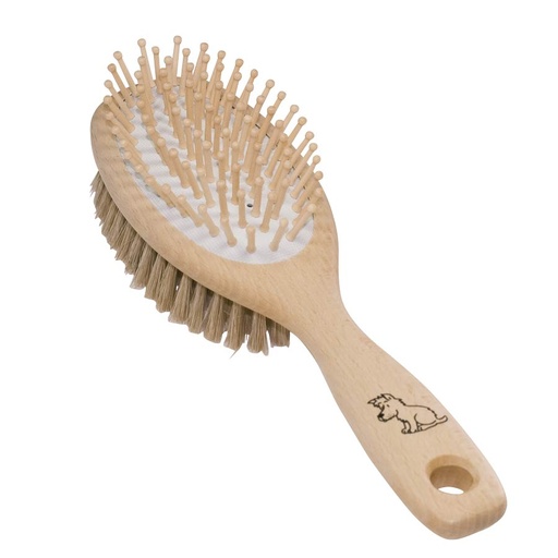[ART1805] Hondenborstel - Dubbelzijdig - Beukenhout - Lichte Borstelharen - Houten Noppen
